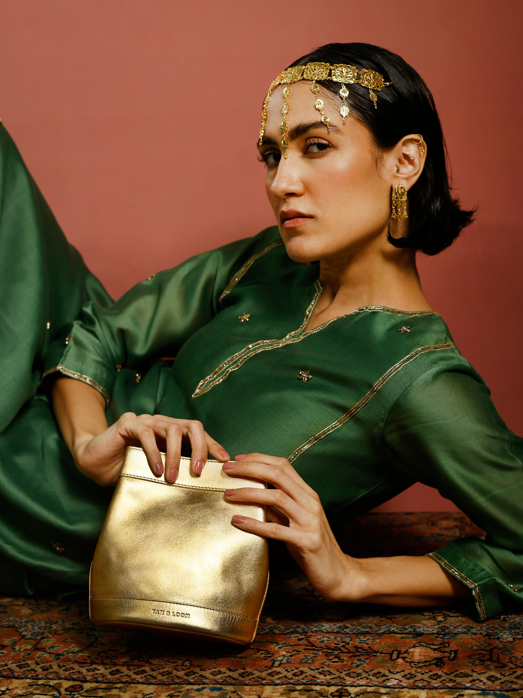 Handcrafted Gold Genuine Leather Rani Batua for Women Tan & Loom