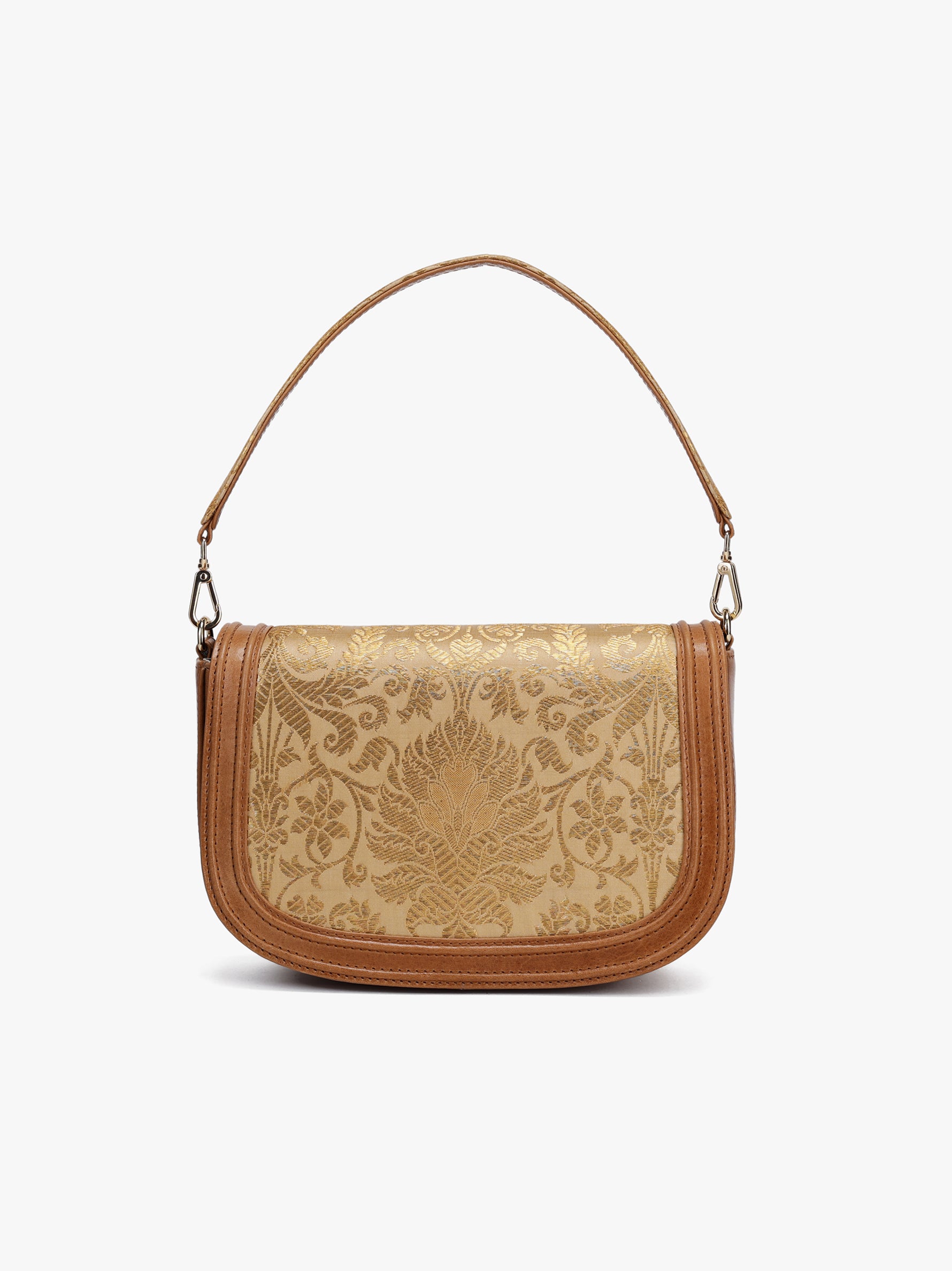 Buy gold clutch bag for women in India from Tan & Loom | Crafted with Banarasi Brocade & Genuine Leather