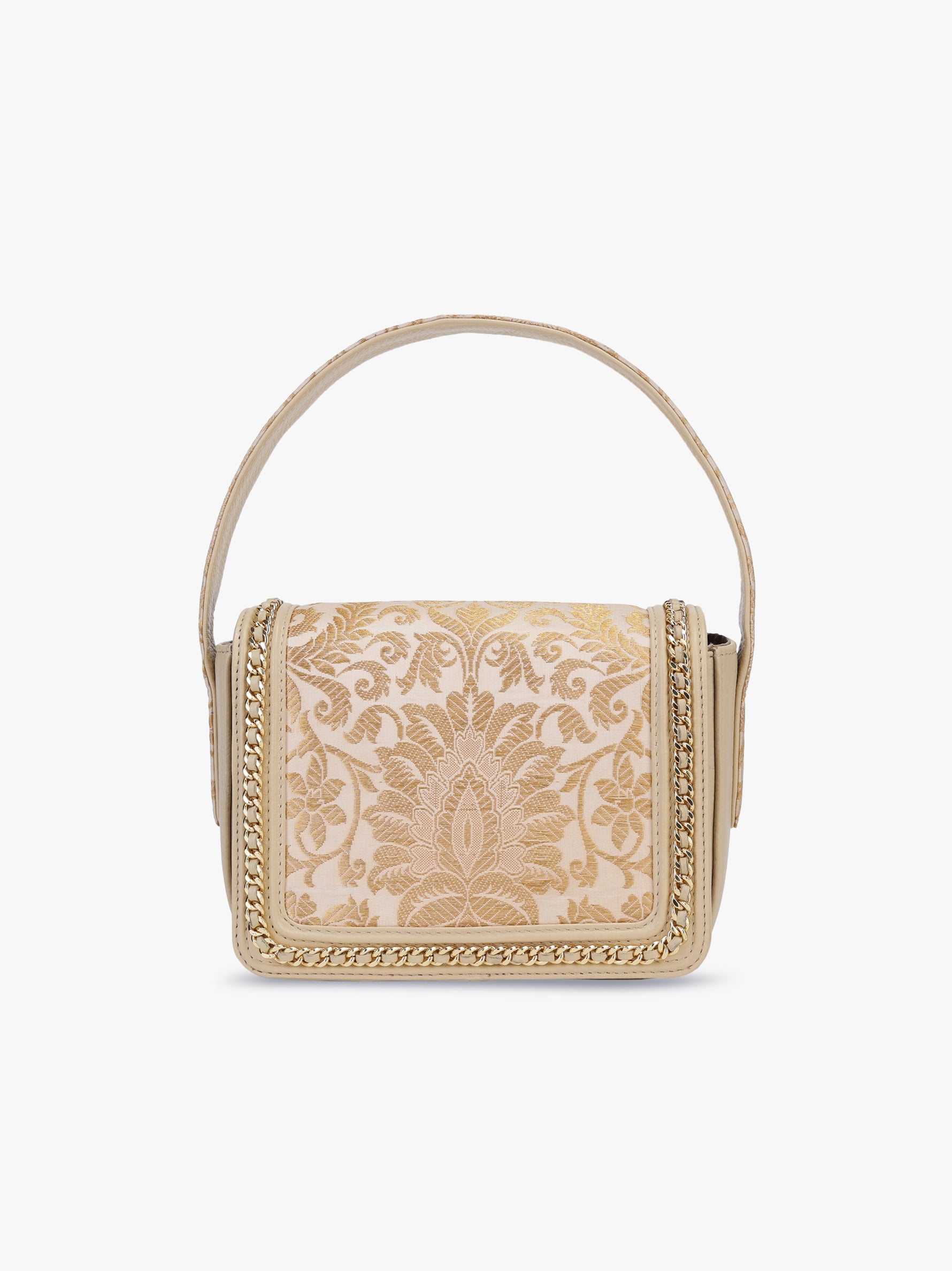 Buy ivory clutch bag for women in India from Tan & Loom | Crafted with Banarasi Brocade & Genuine Leather